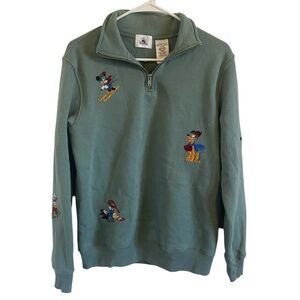 Disney Womens Quarter Zip Up Sweatshirt with Embroidered Characters - Green